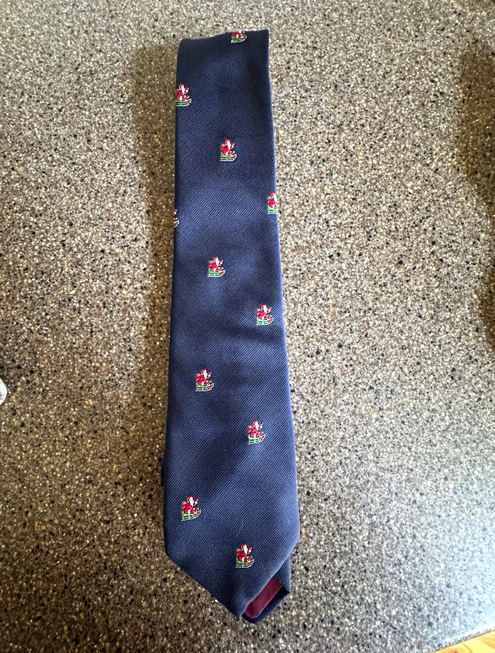 Vintage Bloomingdale’s Men’s Santa Chimney Christmas Silk Necktie Navy